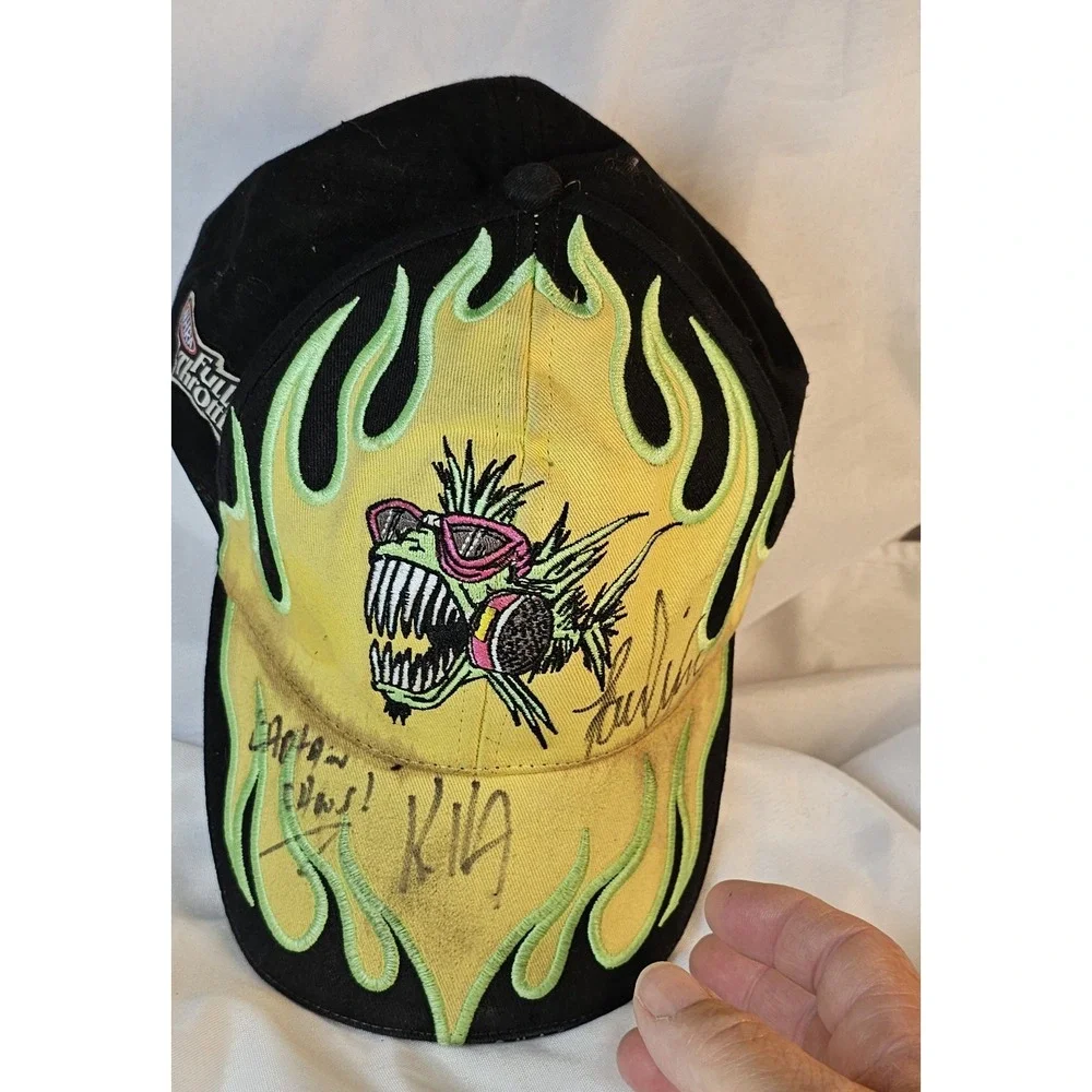 NHRA Nitro Fish Full Throttle Drag Racing Cap Flames Signed Kenny Koretsky & Mor